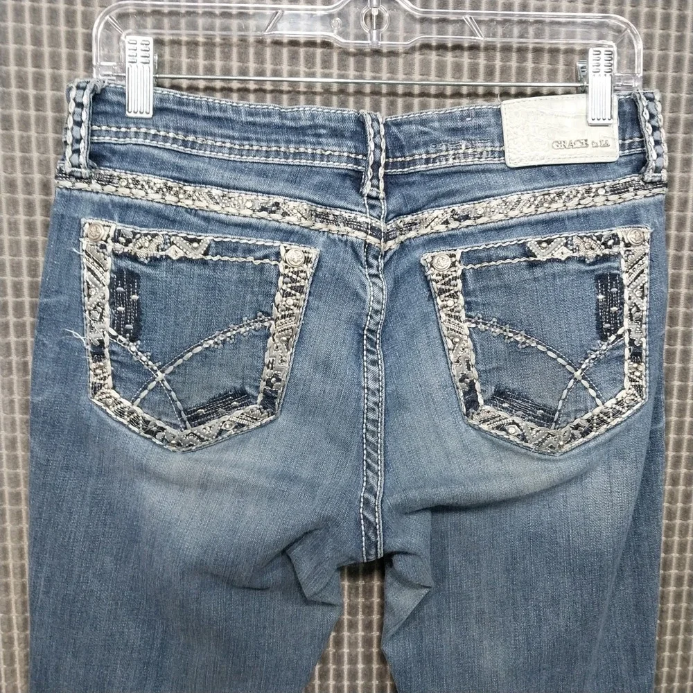 Grace in LA Jeans Women Bootcut Distressed Stretch Denim 30 Blue